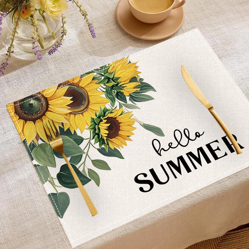 5PCS Spring Summer Floral Sunf - Linen Table Runner 评论和价格