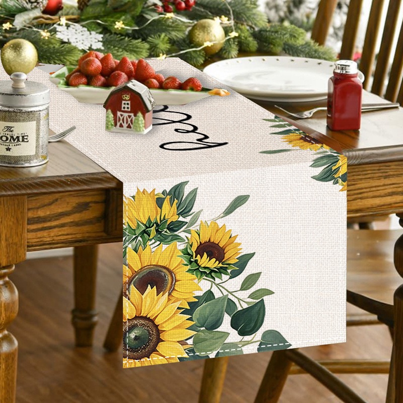 5PCS Spring Summer Floral Sunf - Linen Table Runner 评论和价格