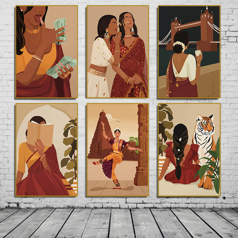Indian Woman in Saree Reading  - Home Decor Indonesia 评论和价格