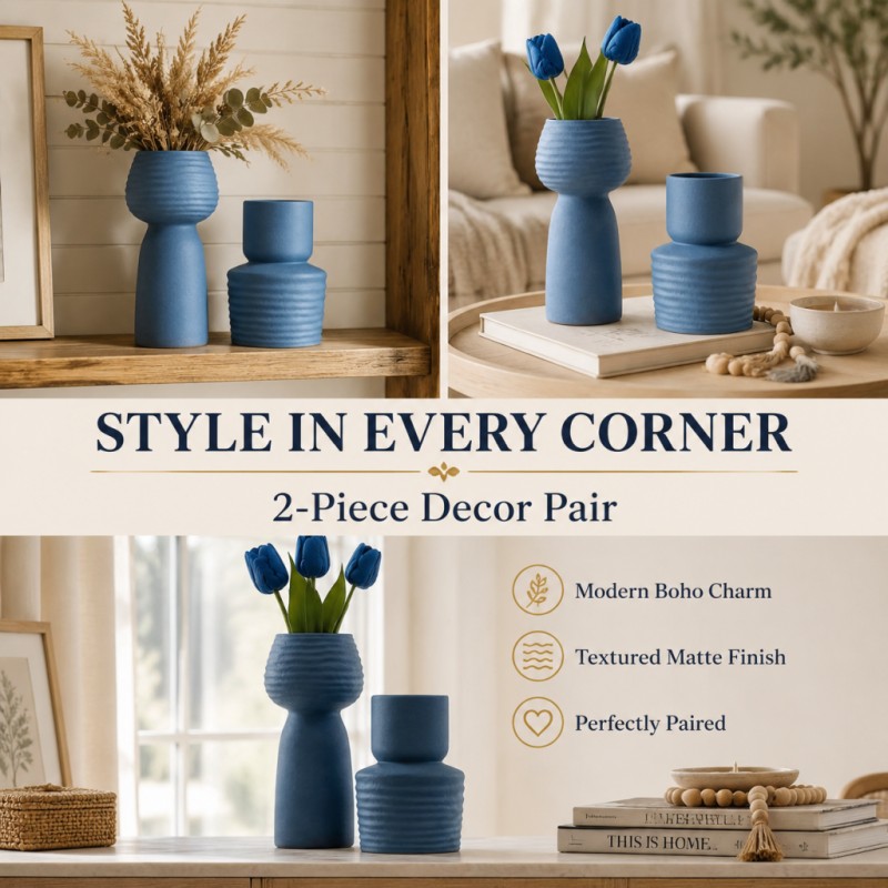 2Pcs Rough Wavy Textured Blue  - Pampas Grass Decor 评论和价格