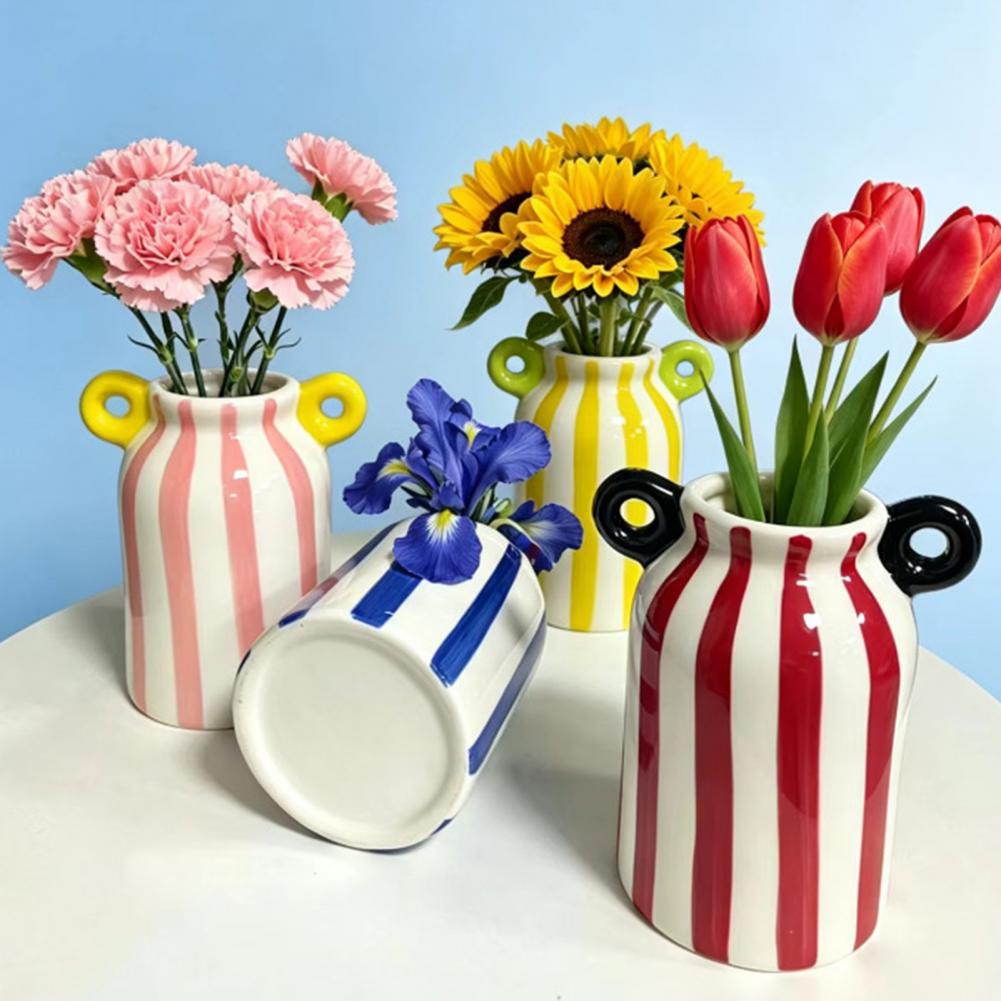 Ceramic Striped Flower Vase wi - Pampas Grass Decor 评论和价格